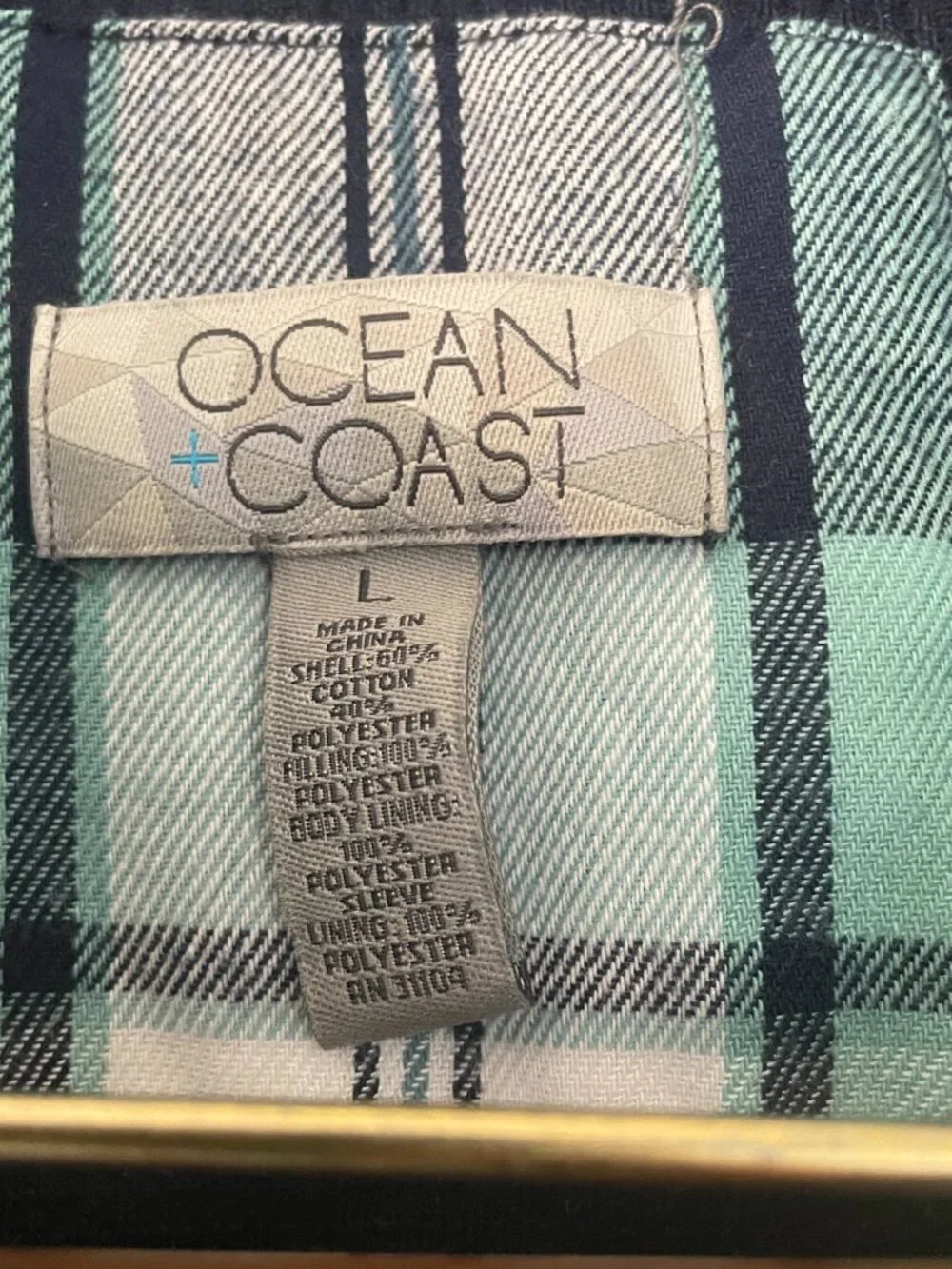 Ocean Coast Plaid Jacket Size Large Blue and Green